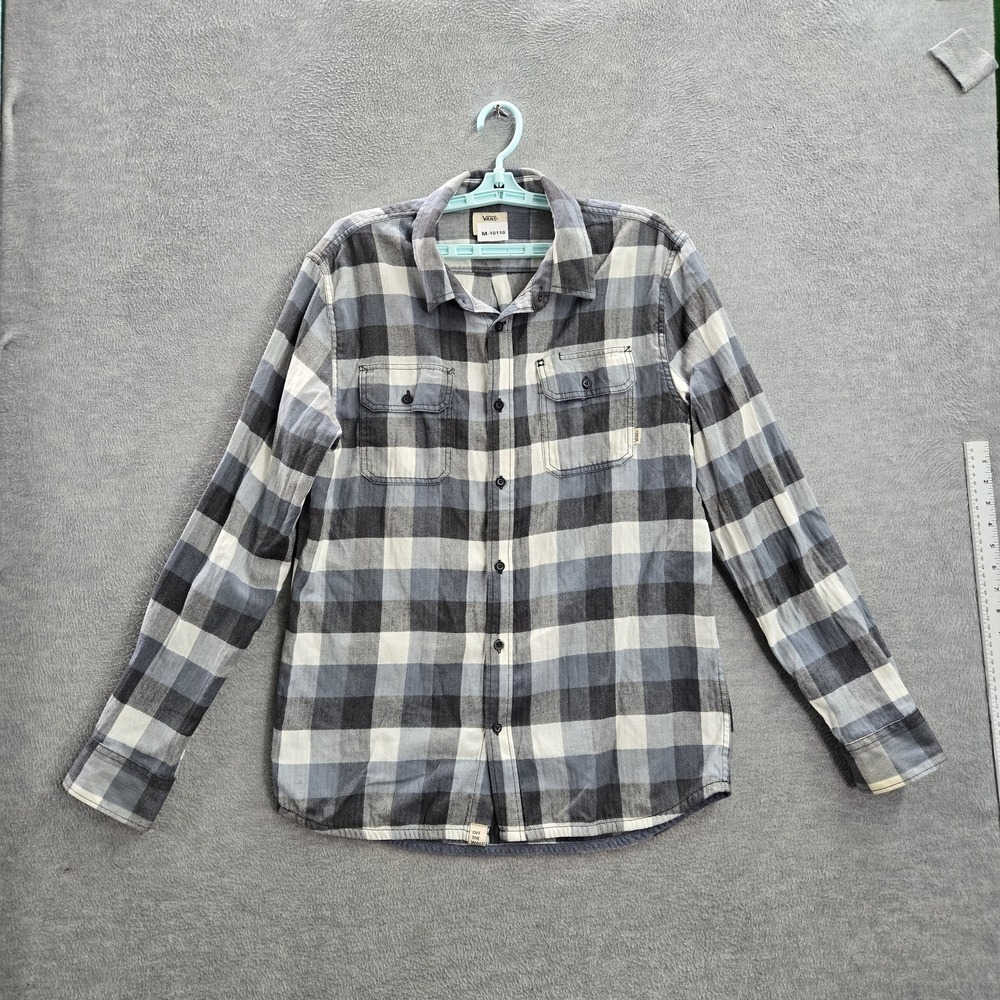 Vans Men Button Up Shirt‎ LARGE Gray Plaid Long Sleeve